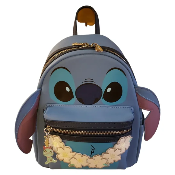 NWT! Loungefly X Disney Lilo & Stitch Mini Backpack with Lei Scrump Charm - Picture 3 of 9